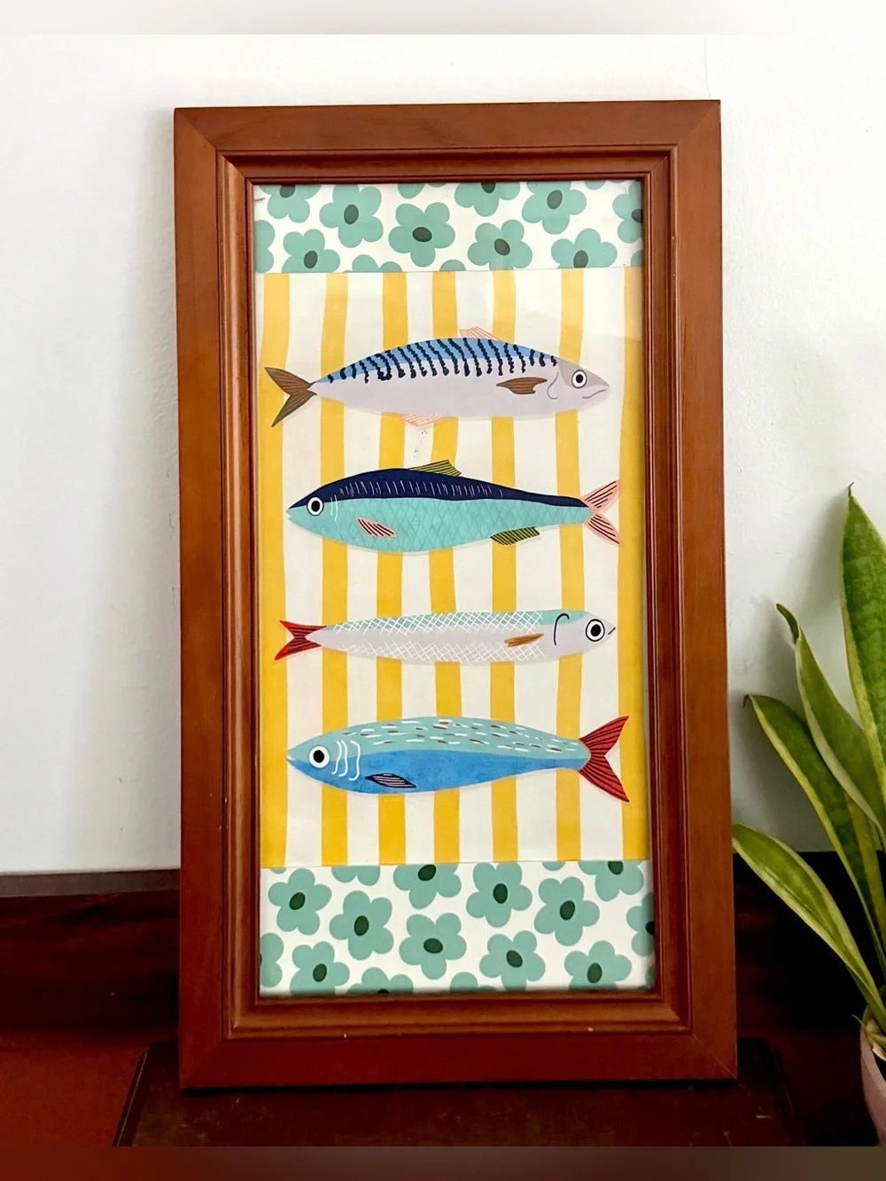 Colorful Fish Sardine Bright Floral Mediterranean Ocean Beach Canvas Print Frame